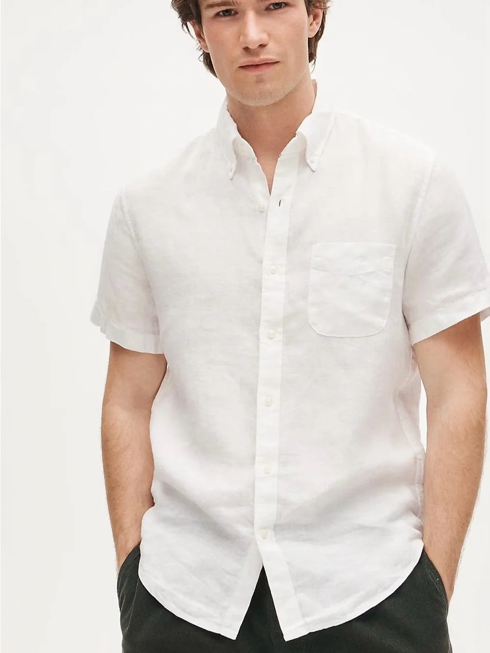 J.Crew NEW men’s Linen Cotton Short Sleeve Button Down Shirt White Large NWOT